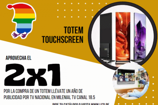 2x1 propaganda en TV con Touchscreen Tótem Táctil para emprendedores